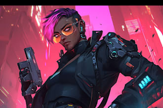 design cyberpunk and fantasy character splash art