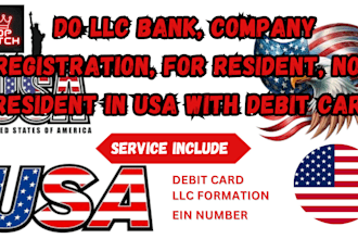 do llc bank, company registration, for resident, non resident in USA with d card