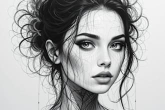 draw digital self portrait with brush pencil abstract