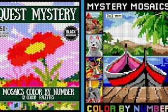 mystery mosaics color by  number coloring book for amazon kdp