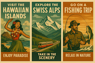 design a unique retro vintage poster travel poster or retro style vintage poster