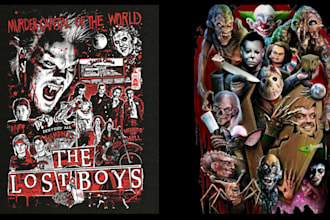 do 70s 80s retro horror movie poster design creepy metal dark art illustration