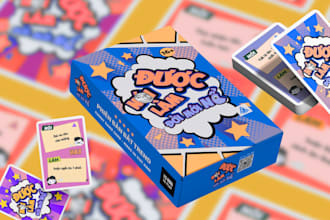 design card game, board game, card frame design with full card box and rule book