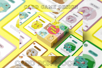 design card game, board game, card frame design with full card box and rule book