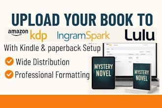 upload your book to amazon KDP, ingramspark, and lulu with kindle and paperback