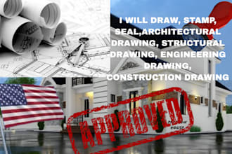 draw, stamp house plans, architectural drafting, structural drawing for USA city