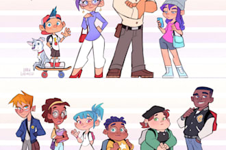 draw cute cartoon character, mascot, comic strip, retro sticker, tshirt art