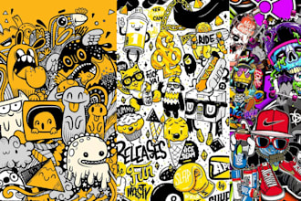 make doodle graffiti pop art illustration draw doodle wall art design and murals