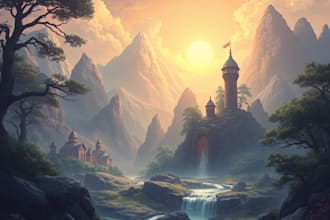 draw fantasy landscape or enviroment art