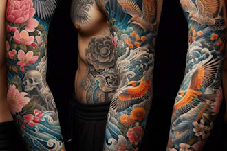 draw custom tattoo design realistic, full sleeve tattoo artist