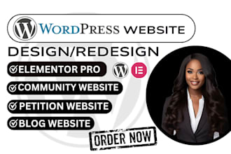 build wordpress website community blog petition elementor pro