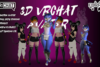 create custom 3d vrchat avatar furry anime vtuber model with unity blender nsfw