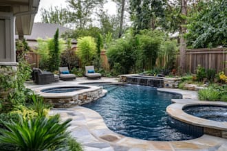 make landscape design, front garden, outdoor, backyard pool,