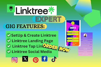 setup linktree landing page, bio link linktree taplink beacons social media