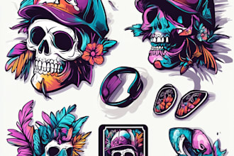 drawing a t shirt design and sticker in cartoon style