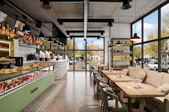 design a stunning restaurant or cafe with realistic renderings