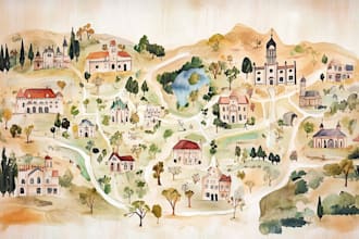 create a detailed watercolor map illustration of your city