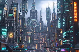 draw concept art illustration sci fi city, cyberpunk