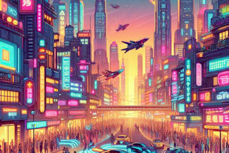 make a futuristic and detail cyberpunk city illustration