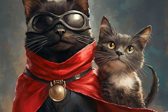 do superhero character pet portrait and friendship portrait