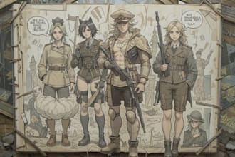 draw military themed illustrations and character