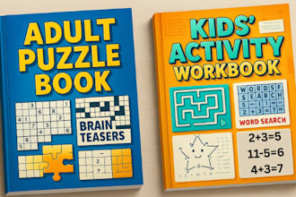 design kids activity book, adult education coloring pages kdp book cover design