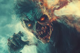create a fantasy style horror character art in unique style