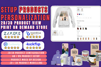 develop 2d 3d products configurator in kickflip zakeke and customily for shopify
