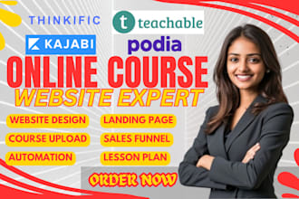 design thinkific online course website, kajabi, teachable and podia website