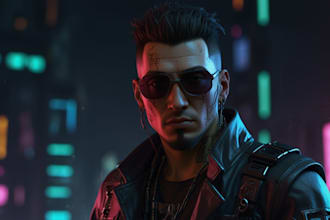 design cyberpunk and fantasy character splash art