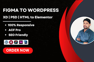 convert figma PSD xd or HTML to wordpress elementor pixel perfect