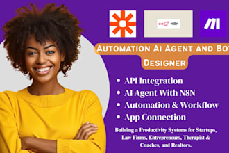 do api integration with n8n, ai agent with n8n, make com automation zapier setup