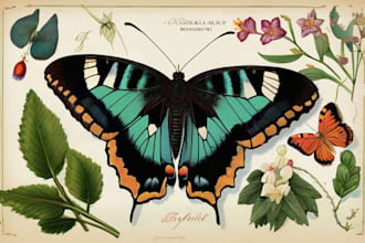 illustrate botanical and animal linocut illustration