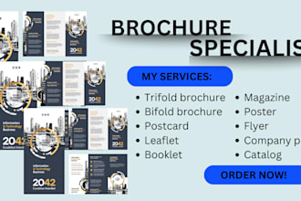 do professional tri fold bi fold, brochure, menu cards flyer design