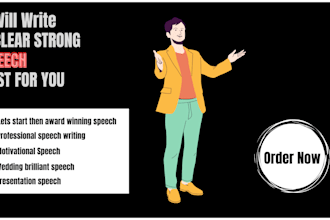 write a clear, strong speech just for you about graduation wedding work etc