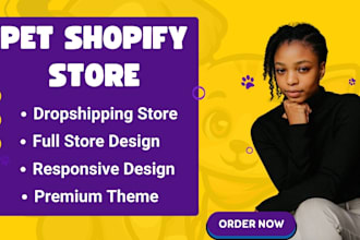 build shopify website design pet dropshipping store redesign one product store