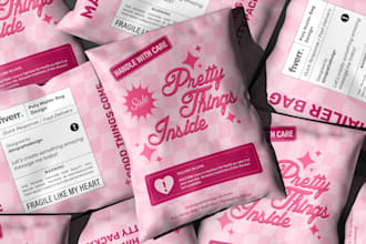 do custom poly mailer, wrapping paper and paper bag design