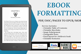 do ebook conversion pdf, word to epub, mobi ebook formatting for kindle, apple