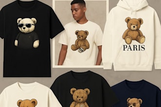 create luxury teddy bear streetwear hoodie and t shirt designs for your brand