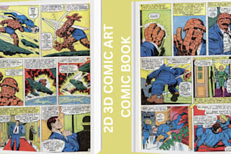 do 2d, 3d comic illustrations, graphic novel art, frame by frame animation comic