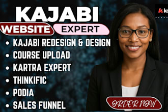 kajabi website design, kajabi funnel, thinkific podia online course landing page