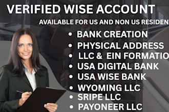create USA bank account, ein, llc, physical address, and verifield wise account