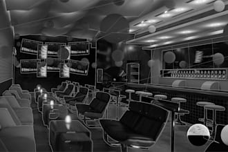 luxury 3d interior nightclub design, bar, lounge, poolside, restaurant, café