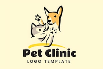 do unique modern pet clinic, dog, cat and animal logo design