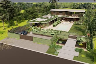 be backyard,front yard,landscape architect design,green building render,terrace