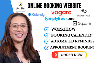set up appointment booking with calendly, square, acuity, simplybookme, or vagar