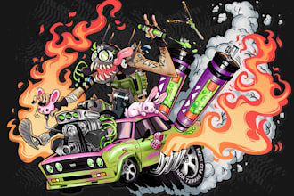 create a custom illustration of a rat fink culture style, rat fink art