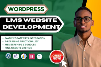 develop lms website, elearnig website, curse website and wordpress website