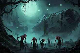 do sci fi horror and fantasy scene concept art illustrations