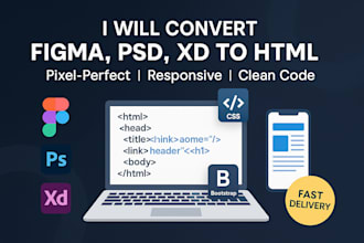 convert figma, PSD, or xd to responsive HTML, CSS, bootstrap